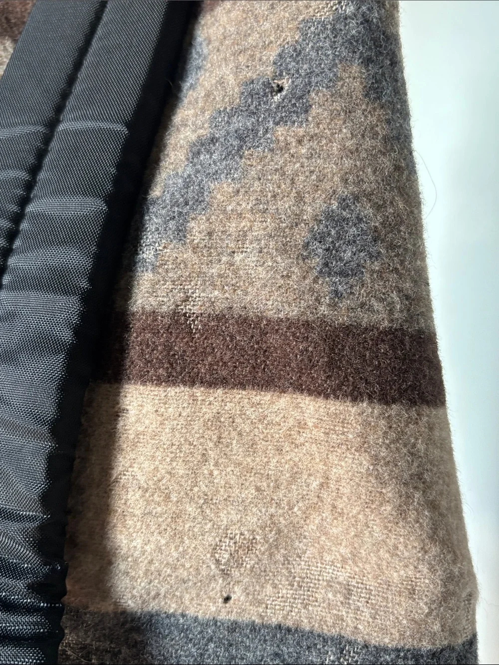 Vintage Pendleton Tan and Brown Patterned Wool Drawstring Bucket Bag